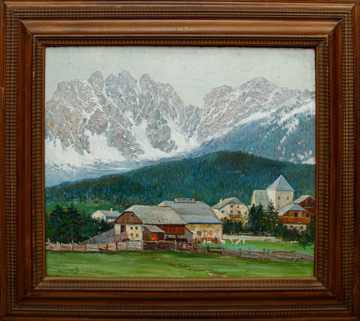 Amedeo Merello (genoa, 1890 – Fumeri, 1979), First Snows On The San Candido Dolomites