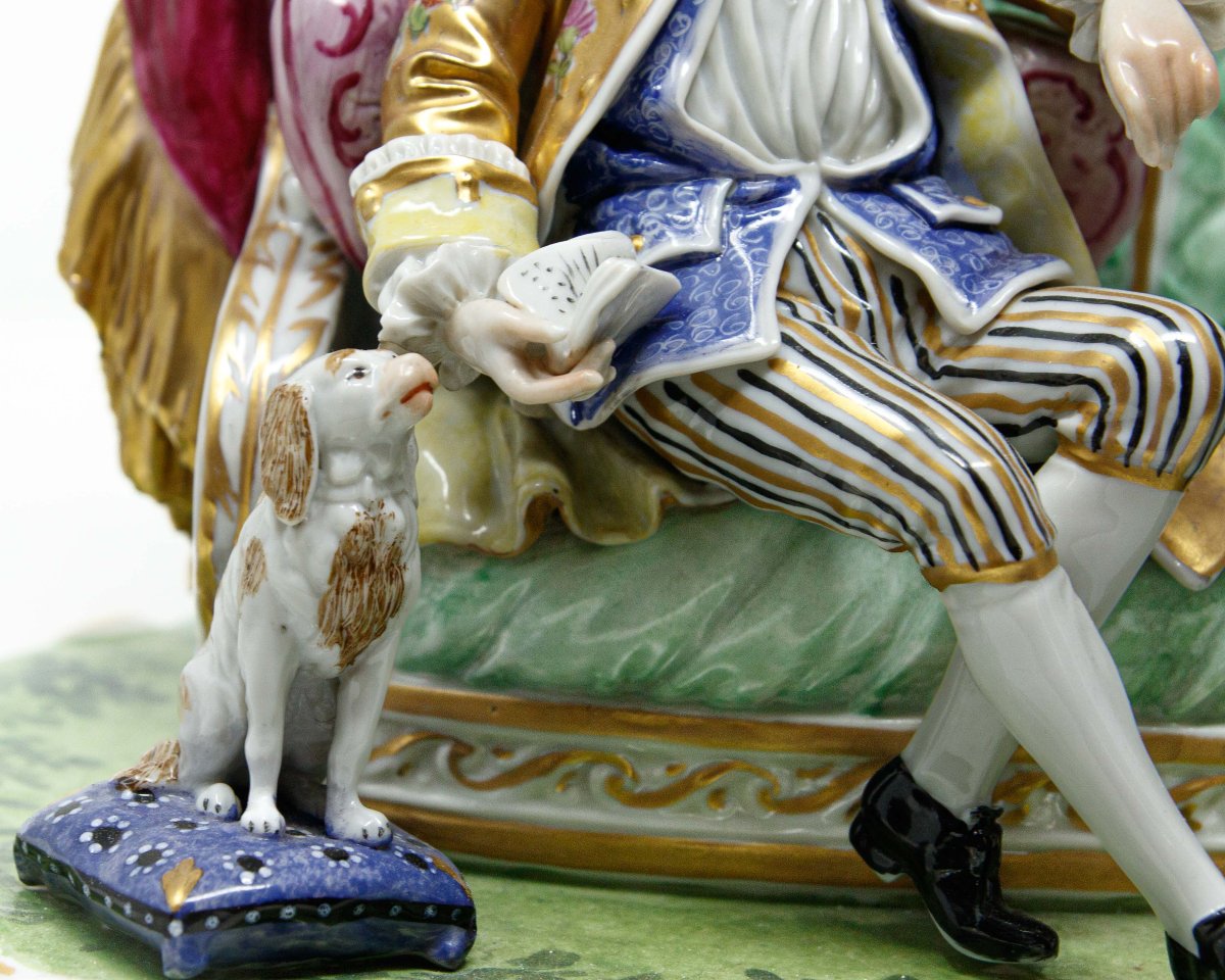 Manufacture de Dresde, XIXe siècle, Couple de scènes domestiques avec miroir et baldaquin-photo-6