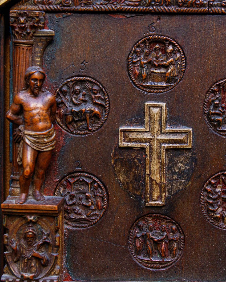 XIXe siècle, Panneau de dévotion avec des scènes religieuses-photo-3