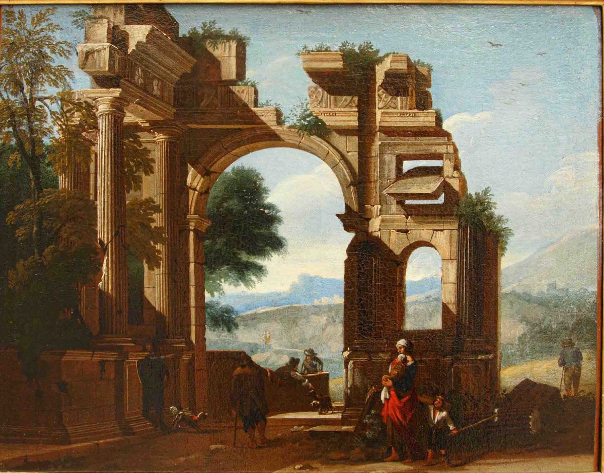 17th-century Roman School, Capriccio With Ancient Ruins-photo-3