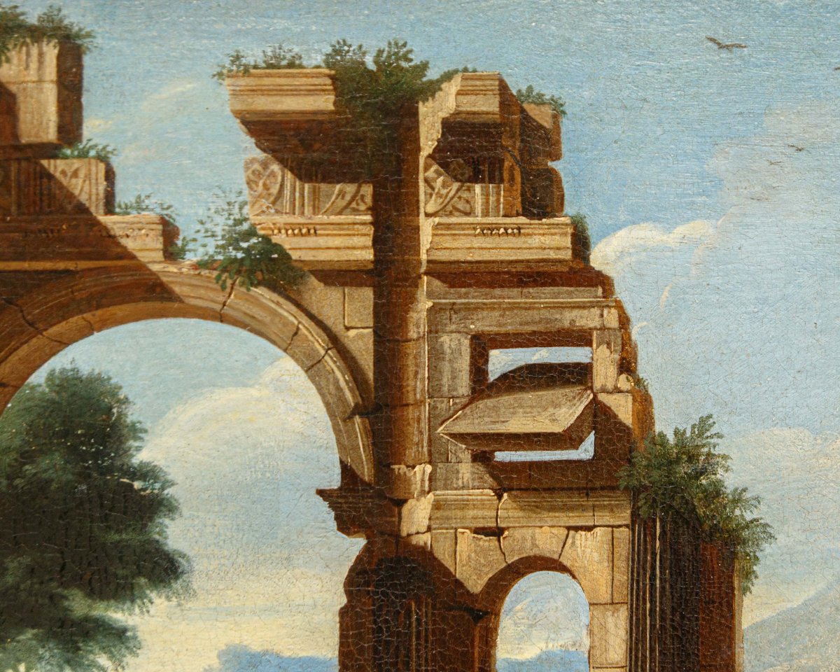 17th-century Roman School, Capriccio With Ancient Ruins-photo-3