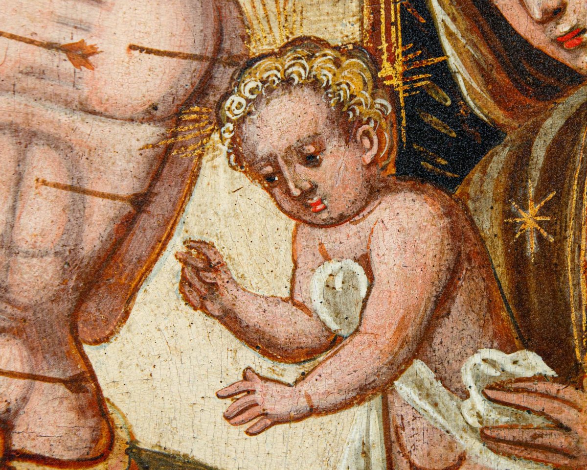 Peintre du bas-adriatique, XVIe siècle, La Vierge avec l’Enfant et les Saints Roch et Sébastien-photo-4