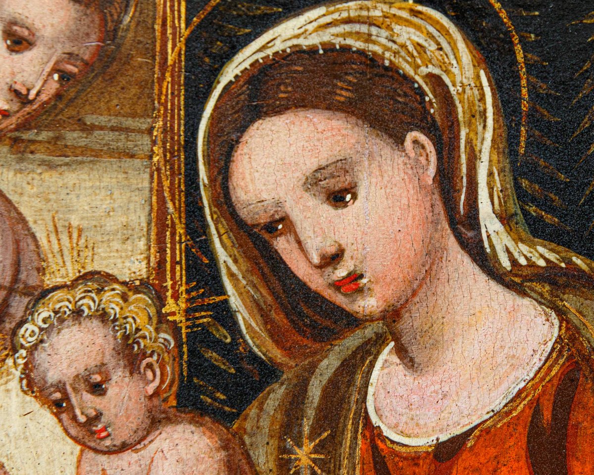 Peintre du bas-adriatique, XVIe siècle, La Vierge avec l’Enfant et les Saints Roch et Sébastien-photo-1