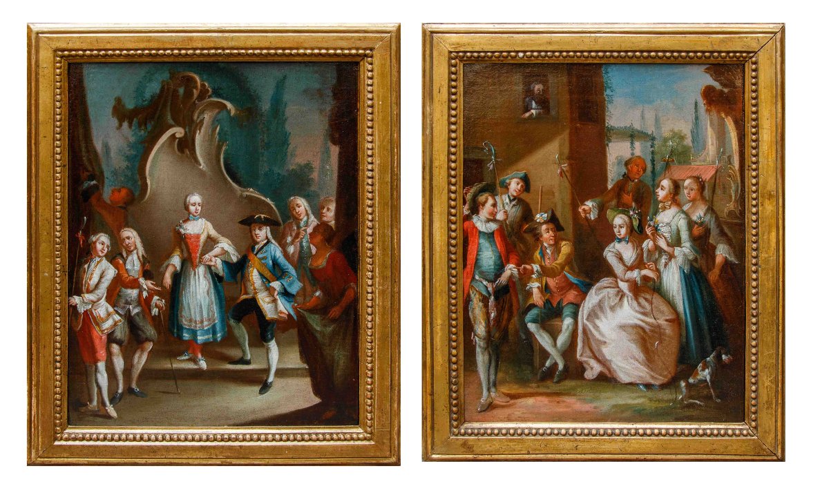 Antonio Zucchi (Venise, 1726 - 1795), Couple de scènes galantes