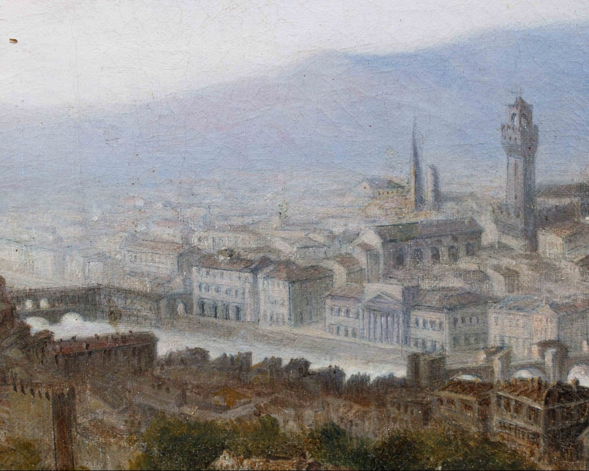 École italienne, XIXe siècle, Vue de Florence-photo-4