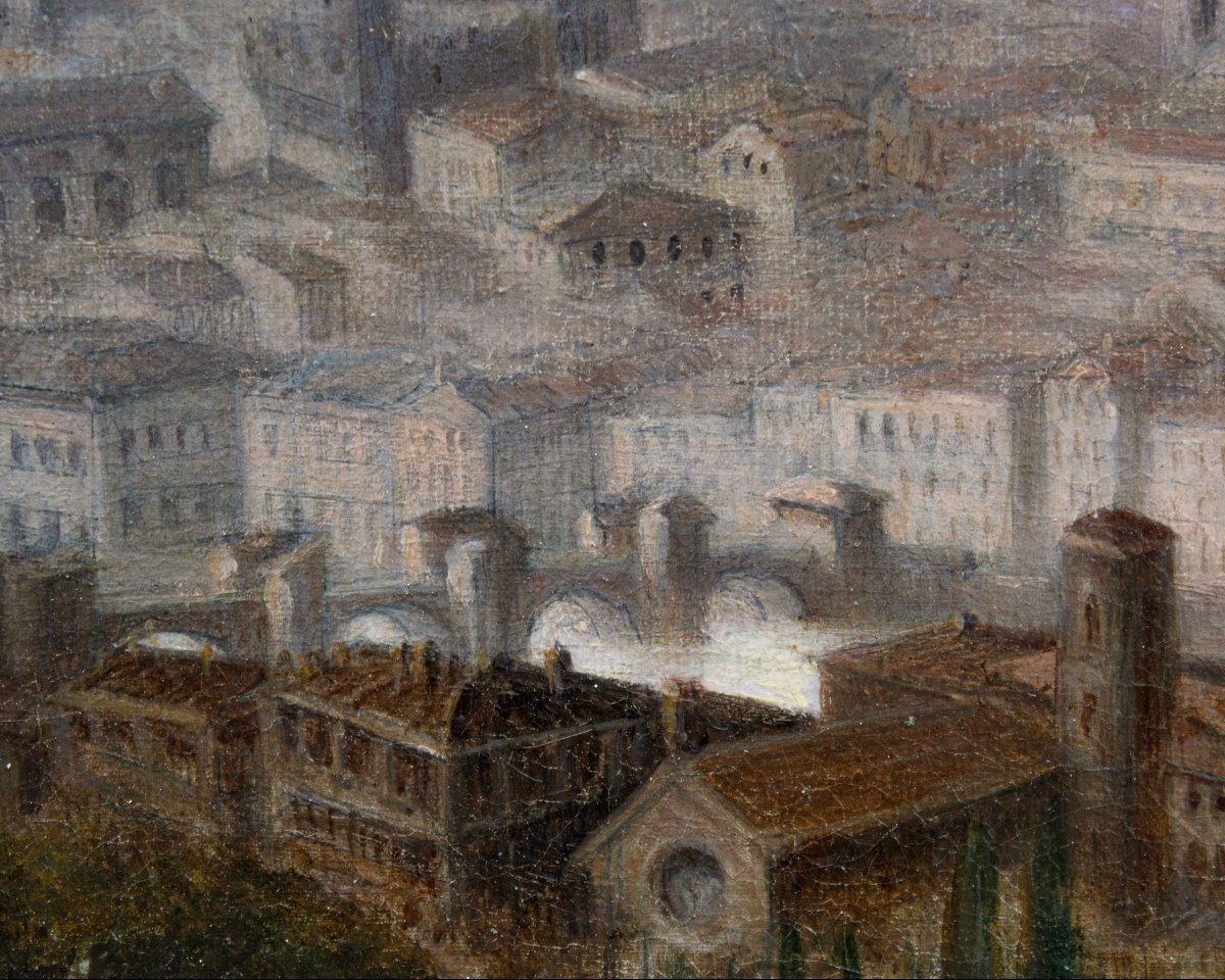 École italienne, XIXe siècle, Vue de Florence-photo-5