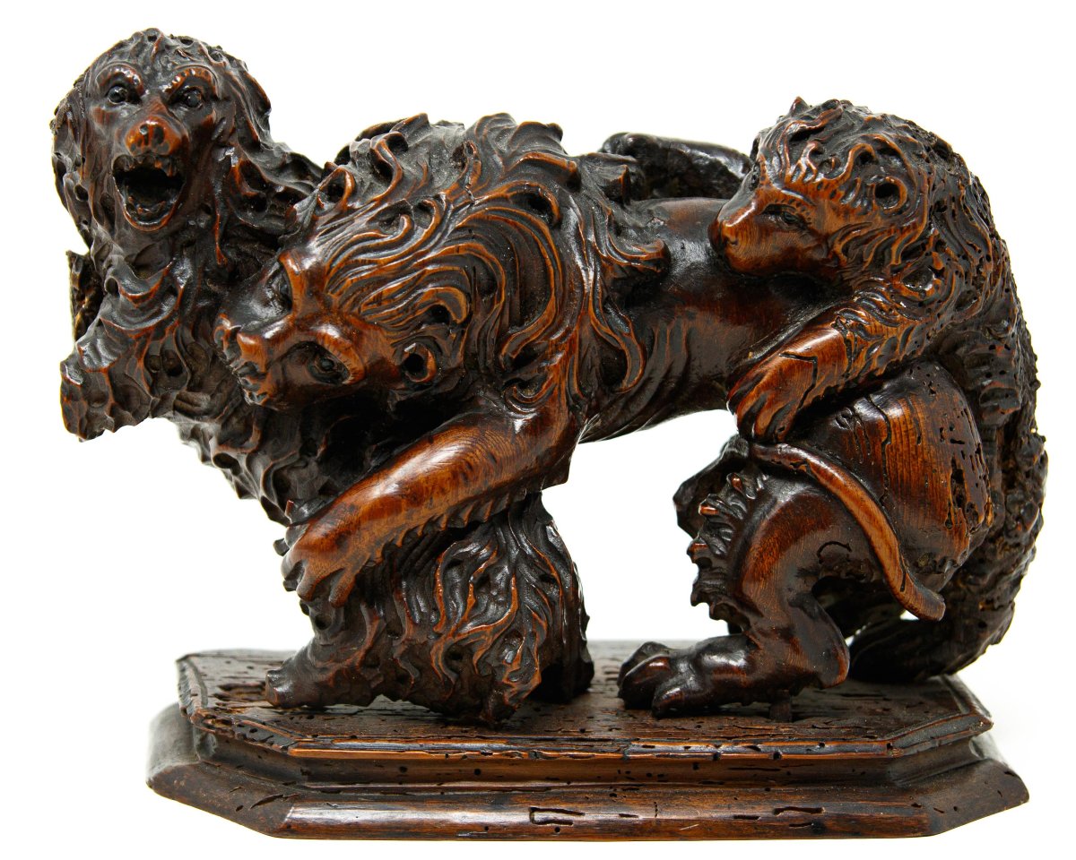 Germany, 17th Century, A Fight Between A Lion And Dogs