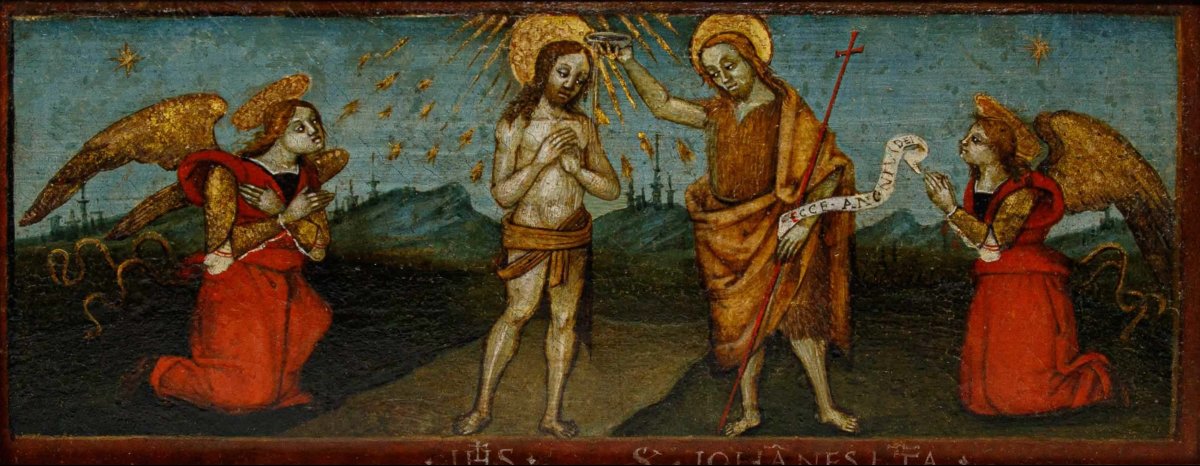 École lombarde, fin du XVe siècle, Baptême du Christ avec deux anges-photo-2