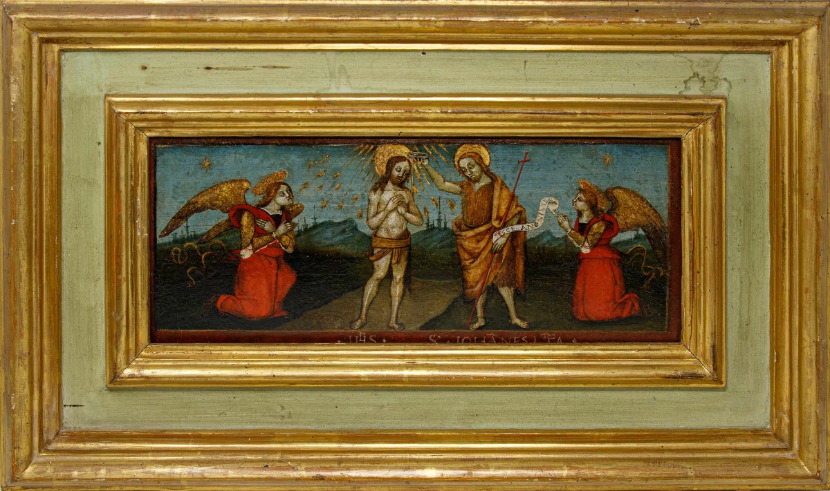 École lombarde, fin du XVe siècle, Baptême du Christ avec deux anges