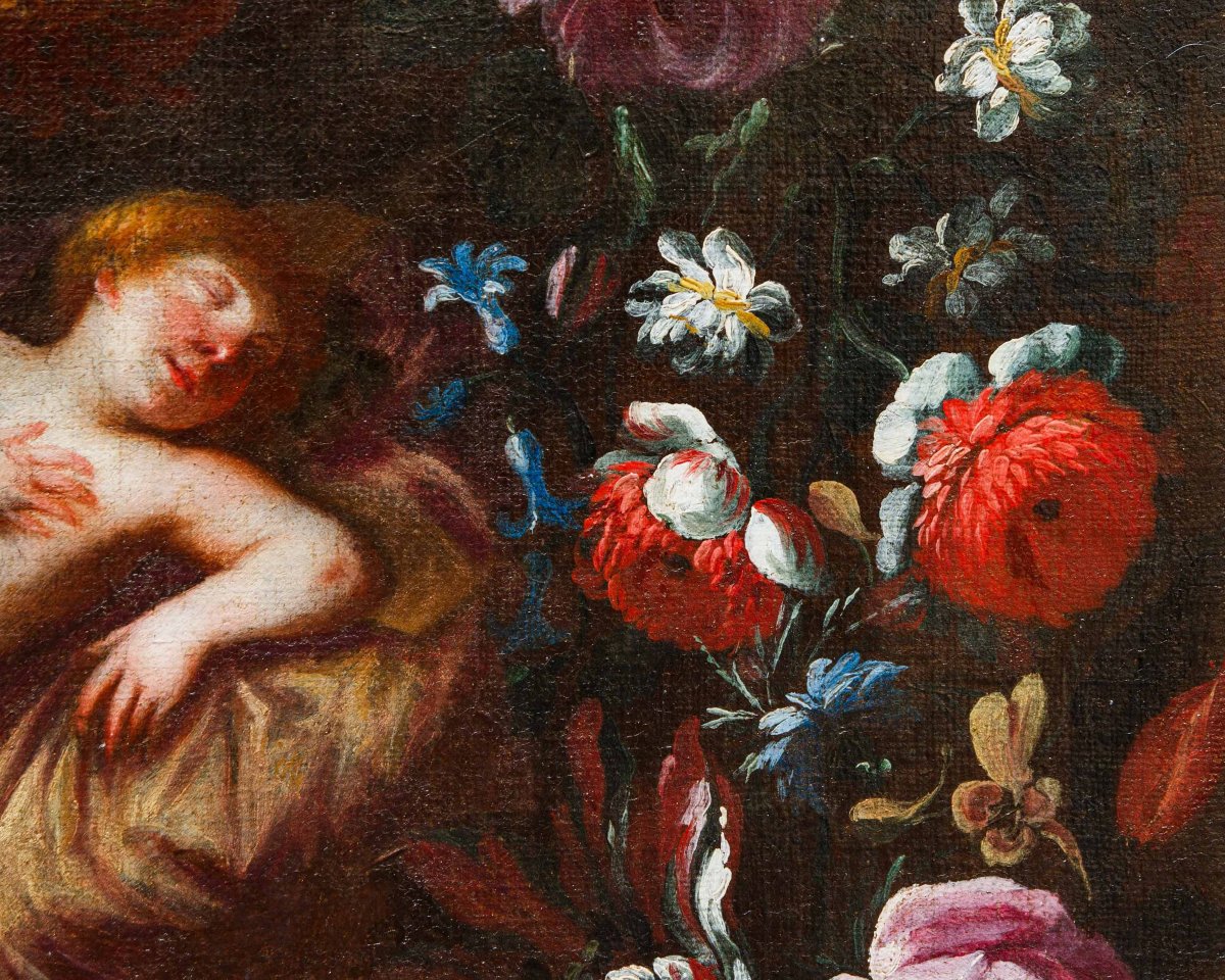 Pier Francesco Cittadini (1616–1681), Attributed To, Garland With The Sleeping Jesus-photo-3