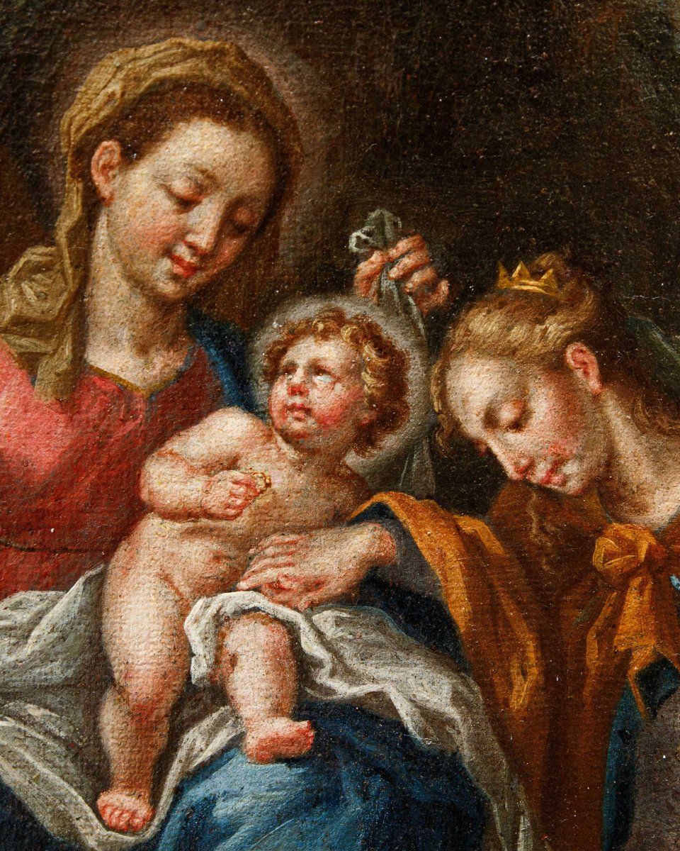 École romaine du XVIIe siècle, Sainte Famille avec Sainte Catherine et un Saint franciscain-photo-4