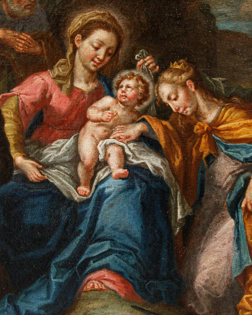 École romaine du XVIIe siècle, Sainte Famille avec Sainte Catherine et un Saint franciscain-photo-3