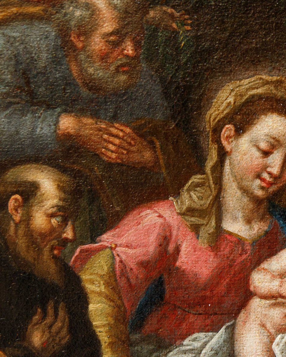 École romaine du XVIIe siècle, Sainte Famille avec Sainte Catherine et un Saint franciscain-photo-6