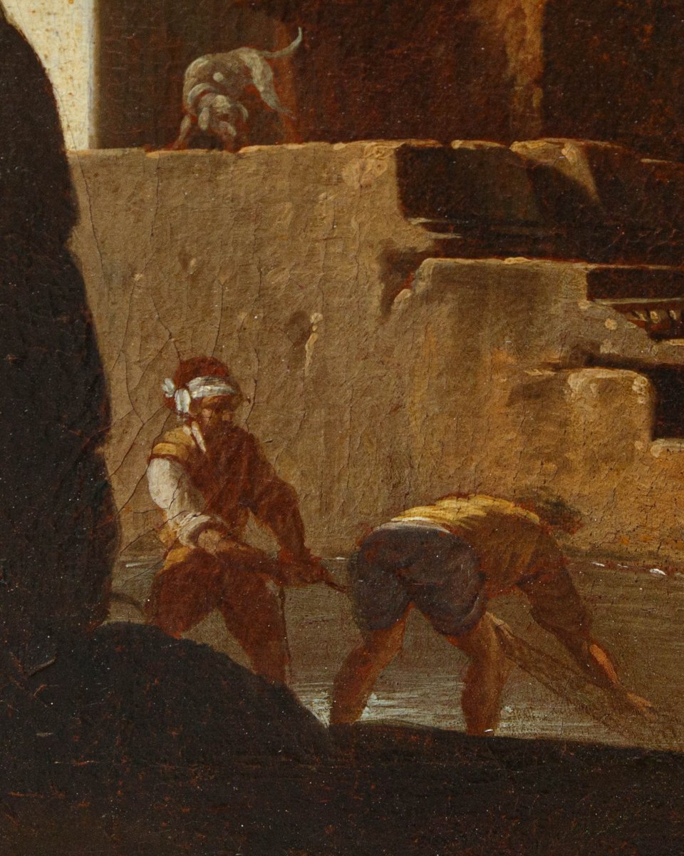 Giovanni Ghisolfi (Milan, 1623 - 1683), Paysage avec des ruines architecturales et des figures-photo-3