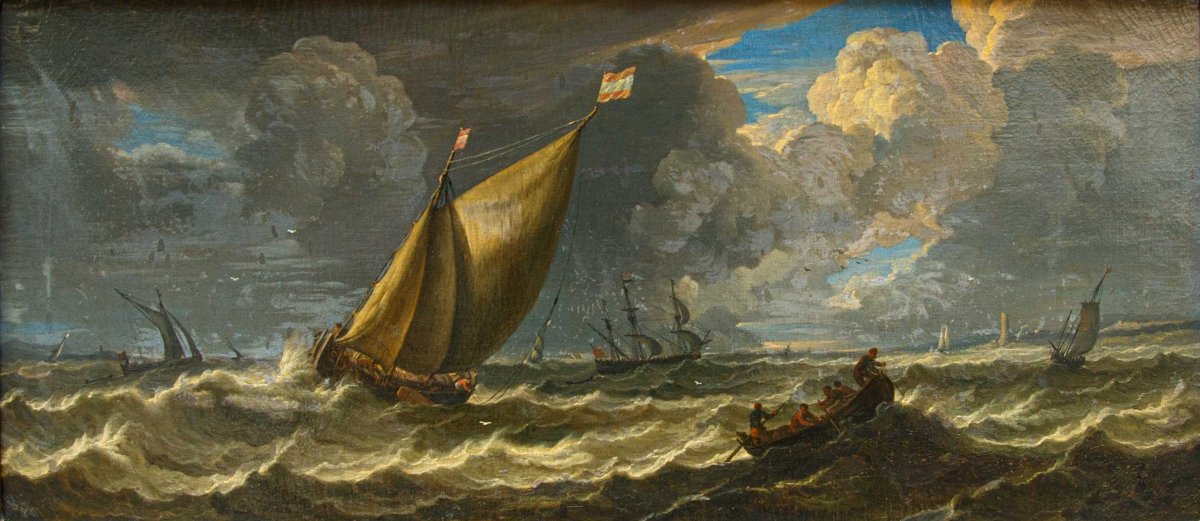 Pieter Mulier le Jeune (Haarlem, 1637 - Milan, 1701), Navires dans une mer en tempête-photo-2