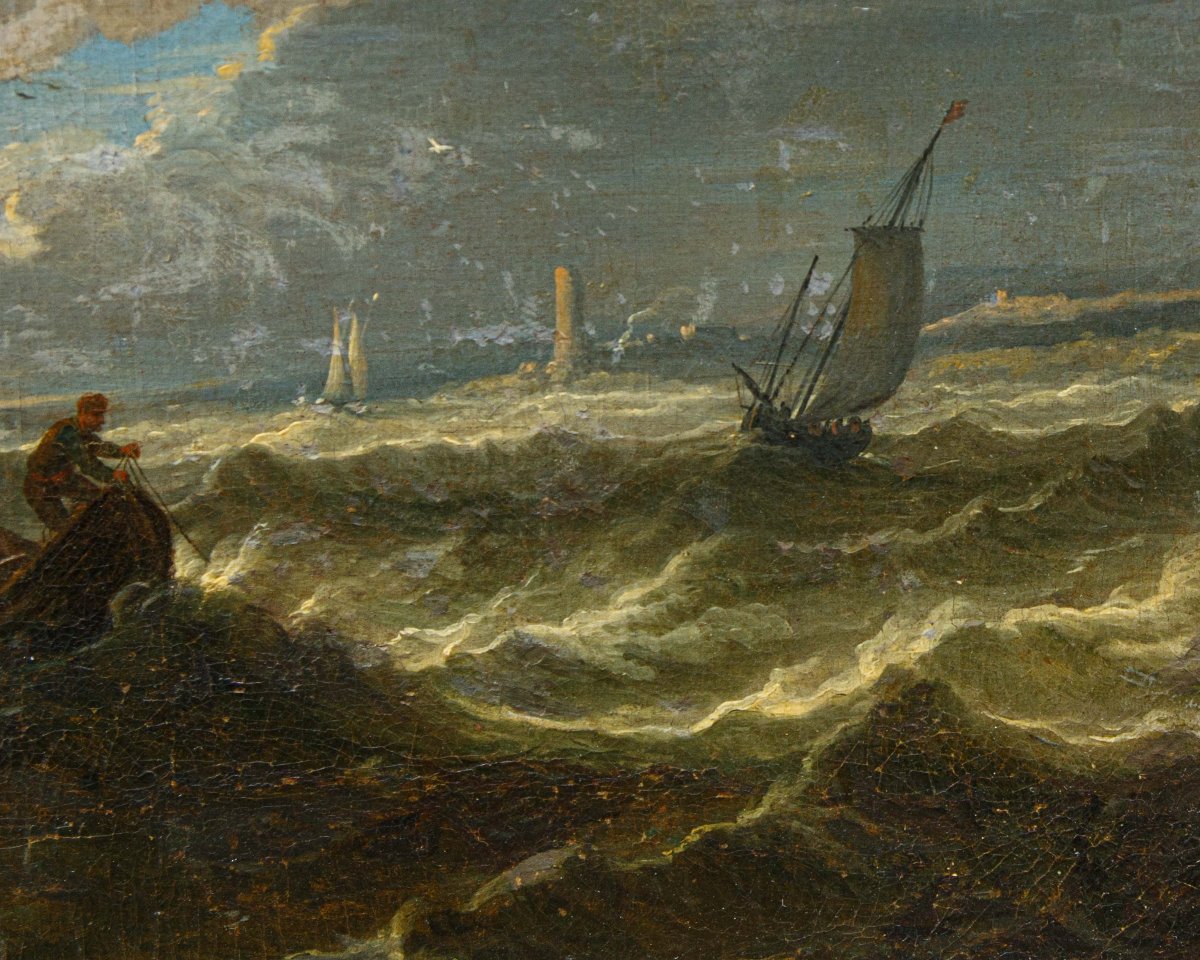 Pieter Mulier le Jeune (Haarlem, 1637 - Milan, 1701), Navires dans une mer en tempête-photo-2