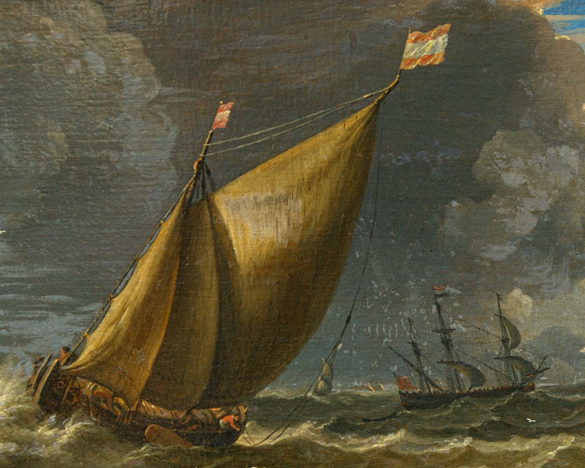 Pieter Mulier le Jeune (Haarlem, 1637 - Milan, 1701), Navires dans une mer en tempête-photo-3