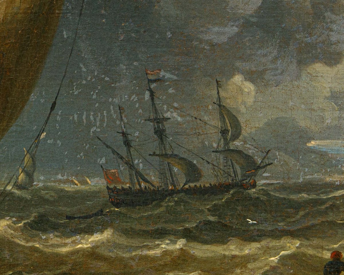 Pieter Mulier le Jeune (Haarlem, 1637 - Milan, 1701), Navires dans une mer en tempête-photo-4