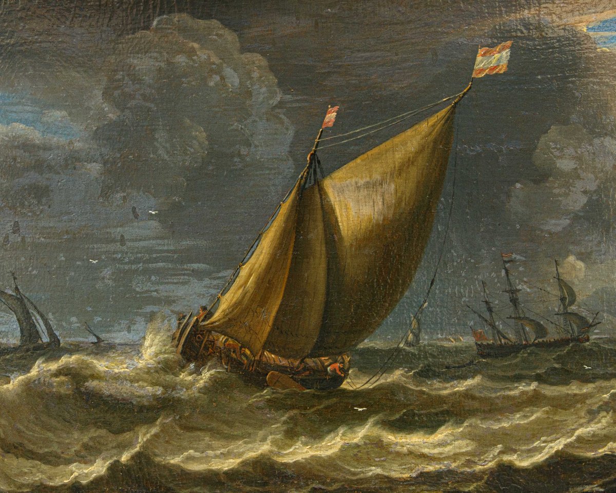 Pieter Mulier le Jeune (Haarlem, 1637 - Milan, 1701), Navires dans une mer en tempête-photo-6
