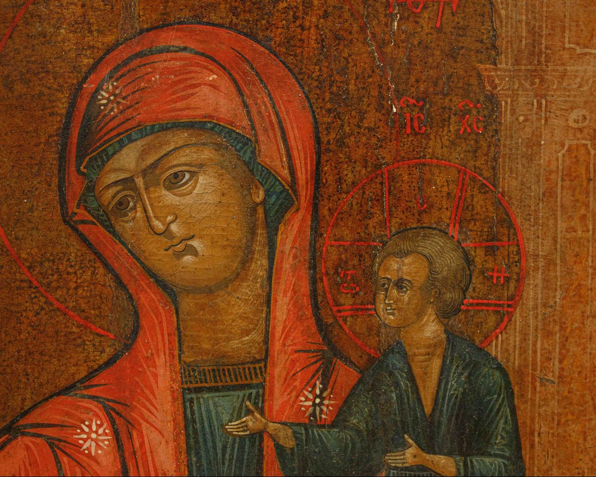 Russia, 19th Century, Icon; Madonna And Child With The Patron-photo-1