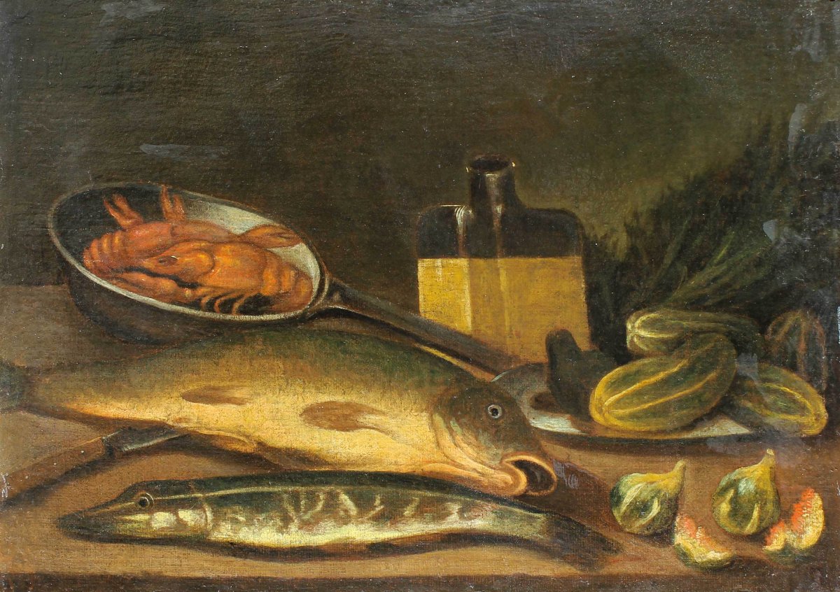 Nicola Levoli (Rimini, 1728 - 1801), attr., Nature morte avec poissons et crustacés-photo-2