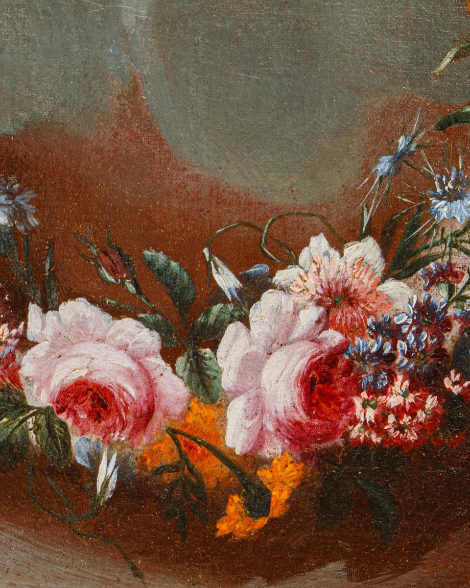 Carel de Vogelaer, peintre romain du XVIIe siècle, Guirlandede fleurs avec Assomption et anges-photo-8