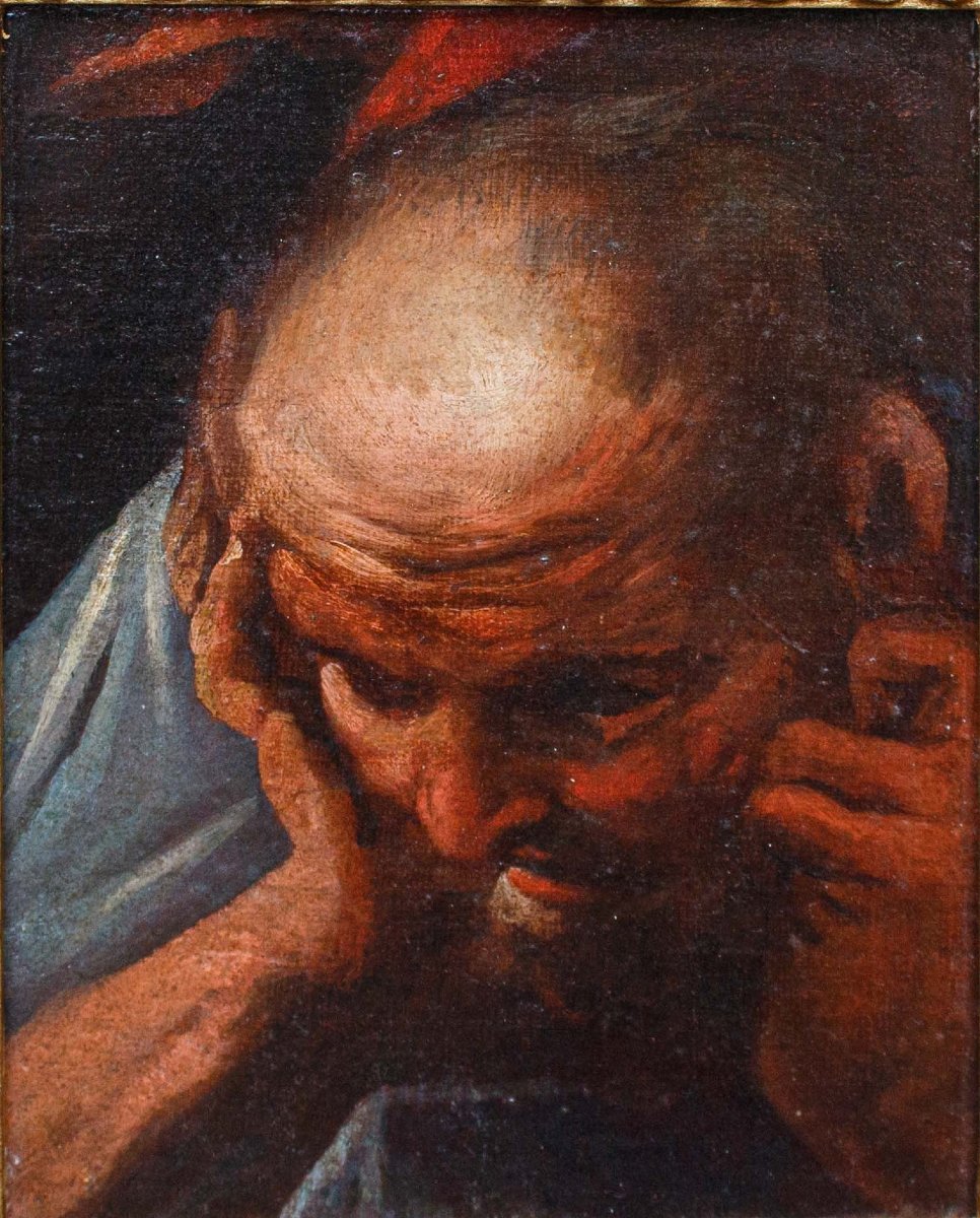 Antonio Zanchi (Este, 1631 - Venise, 1722), Étude d’un visage masculin-photo-2