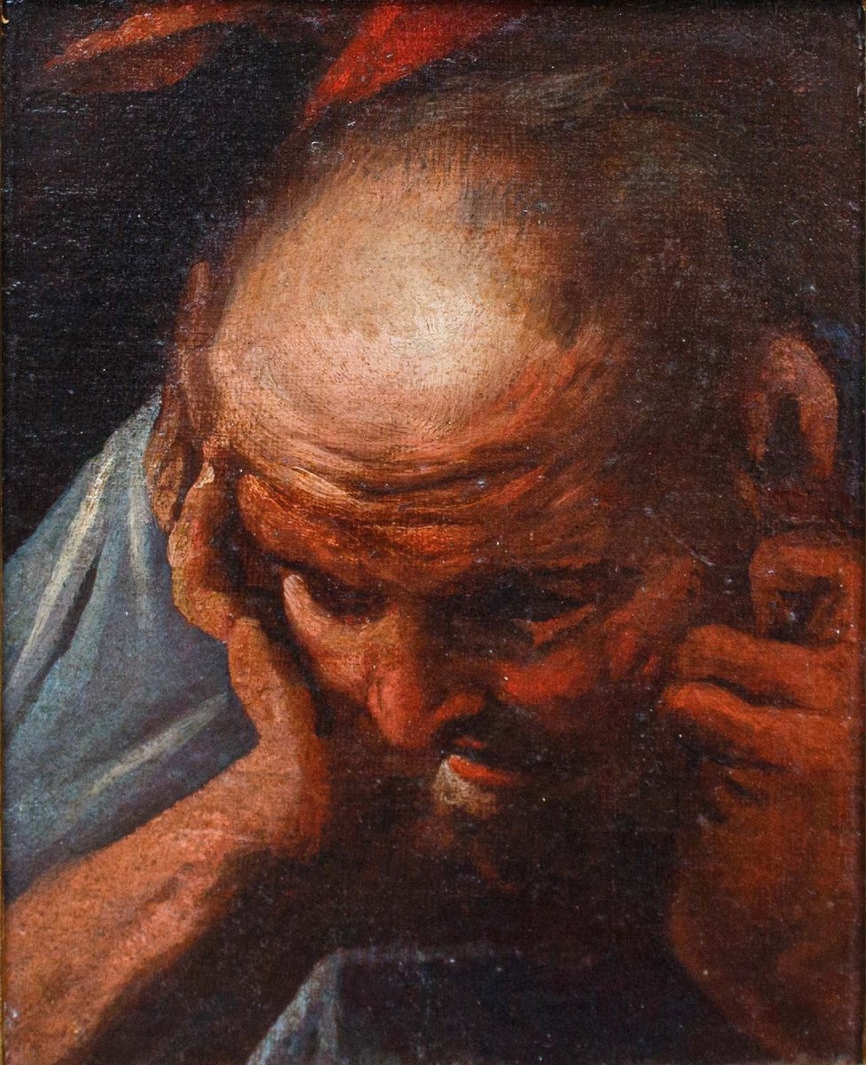 Antonio Zanchi (Este, 1631 - Venise, 1722), Étude d’un visage masculin-photo-4