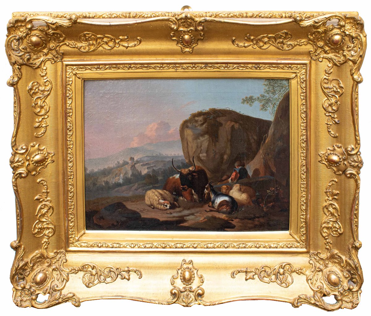 Cercle de Nicolaes Berchem (1620, Haarlem - 1683, Amsterdam), Scène avec des animaux