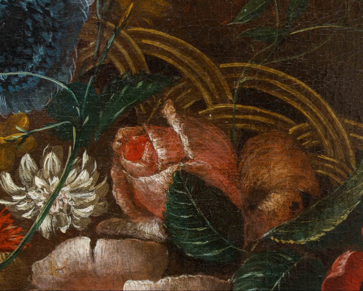 École du XVIIIe siècle, Nature morte avec panier de fleurs-photo-2