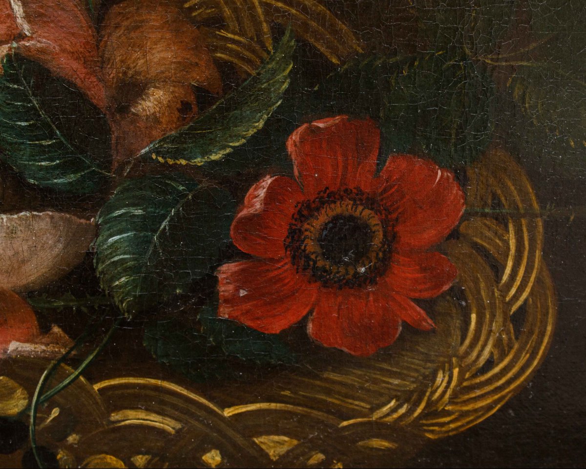 École du XVIIIe siècle, Nature morte avec panier de fleurs-photo-5