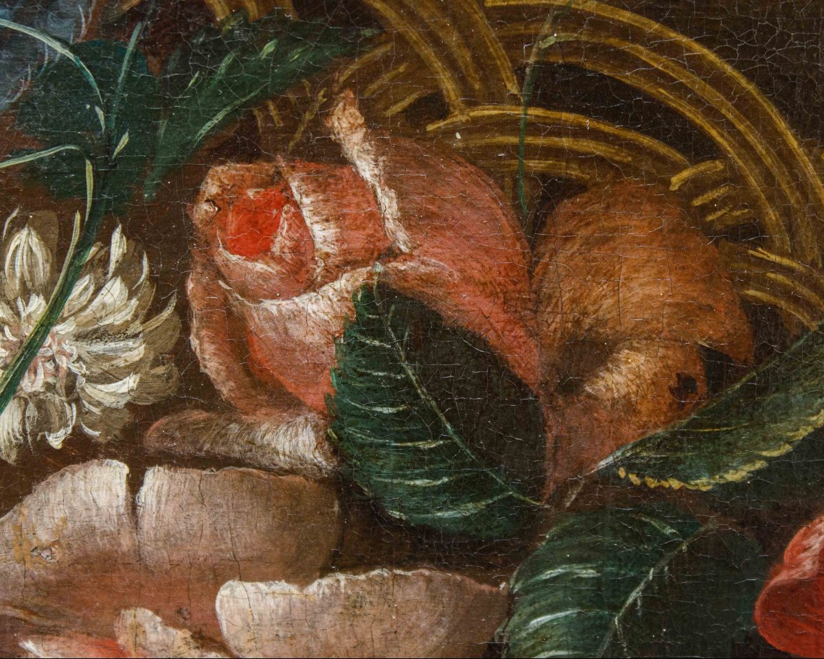 École du XVIIIe siècle, Nature morte avec panier de fleurs-photo-6