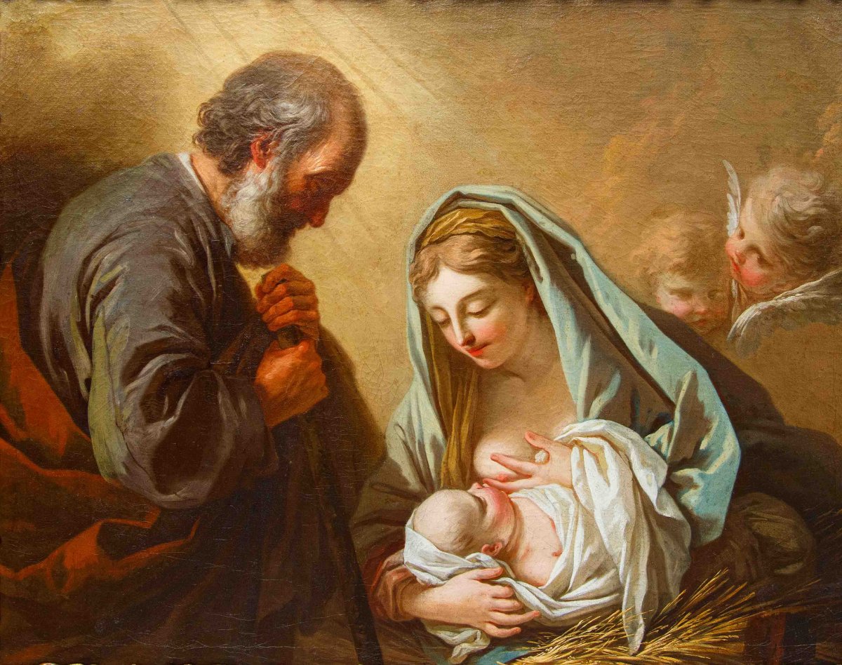 Peintre vénitien de la première moitié du XVIIIe siècle, Madone du lait et saint Joseph-photo-2