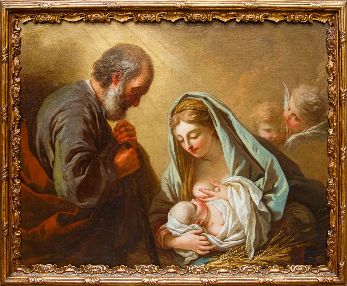 Peintre vénitien de la première moitié du XVIIIe siècle, Madone du lait et saint Joseph