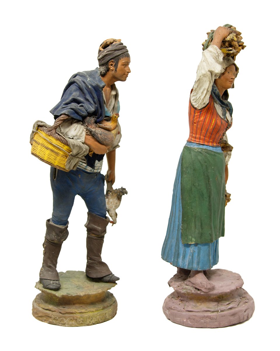 Caltagirone, fin du XVIIIe siècle, atelier Bongiovanni Vaccaro, Figures de la crèche avec porte-photo-3