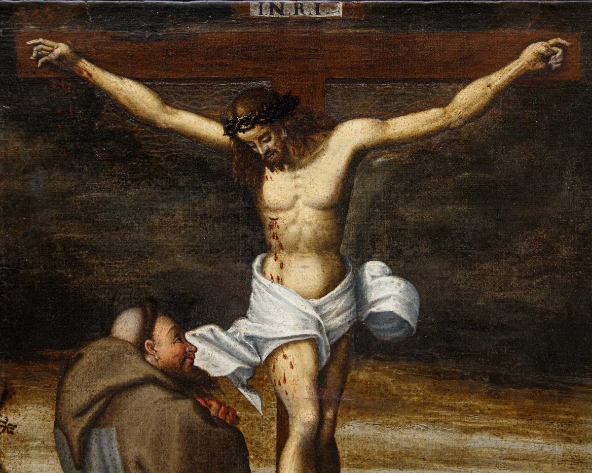 Marcantonio Mainardi (Crémone, 1570 - 1629), Crucifixion avec Madeleine et un saint franciscain-photo-2