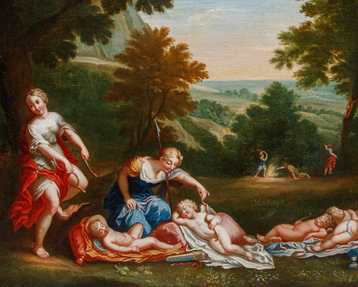 Circle Of Francesco Albani (bologna, 1578–1660), Sleeping Cupids Disarmed By Nymphs-photo-1