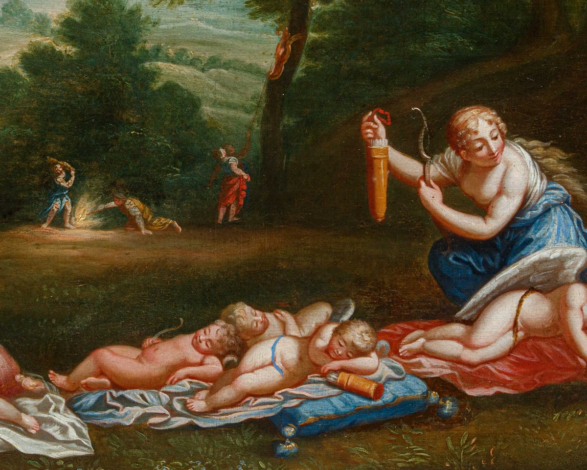Circle Of Francesco Albani (bologna, 1578–1660), Sleeping Cupids Disarmed By Nymphs-photo-5