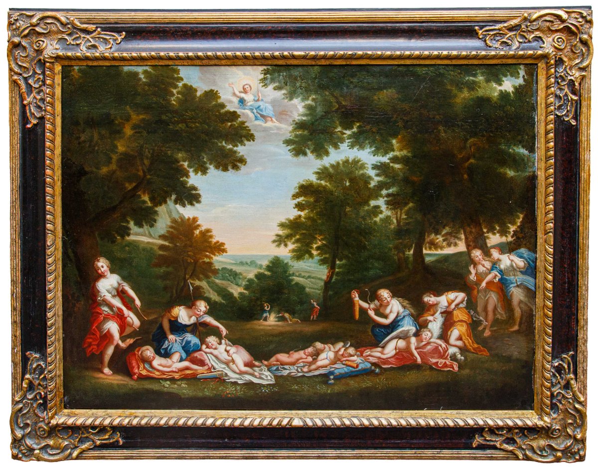 Circle Of Francesco Albani (bologna, 1578–1660), Sleeping Cupids Disarmed By Nymphs