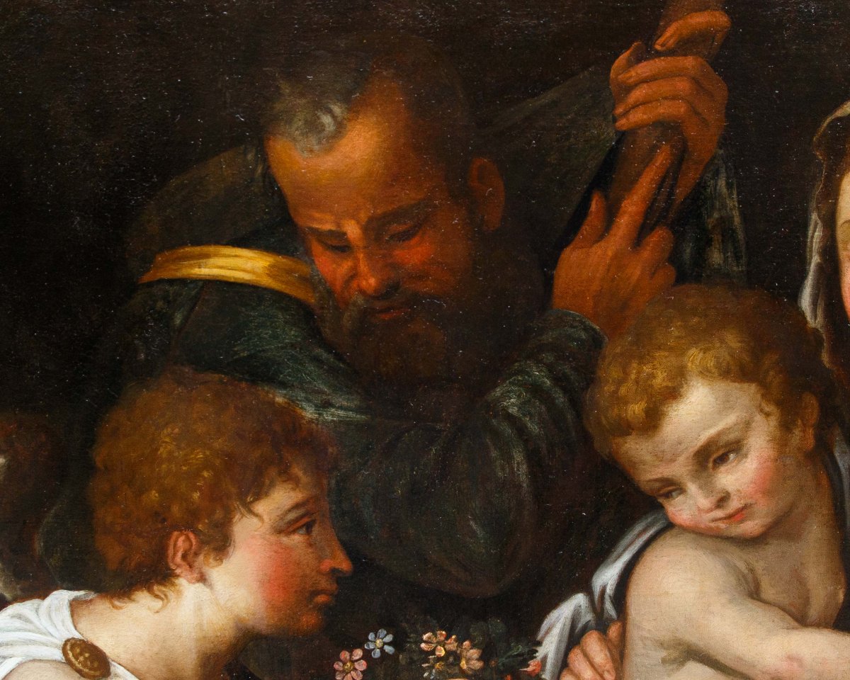 École émilienne, première moitié du XVIIe siècle, Sainte-Famille avec saint Jean et un ange-photo-4