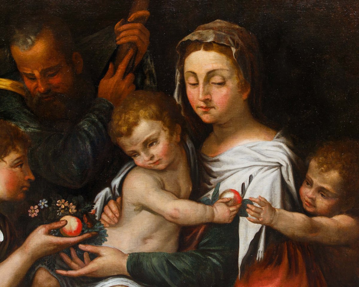École émilienne, première moitié du XVIIe siècle, Sainte-Famille avec saint Jean et un ange-photo-5