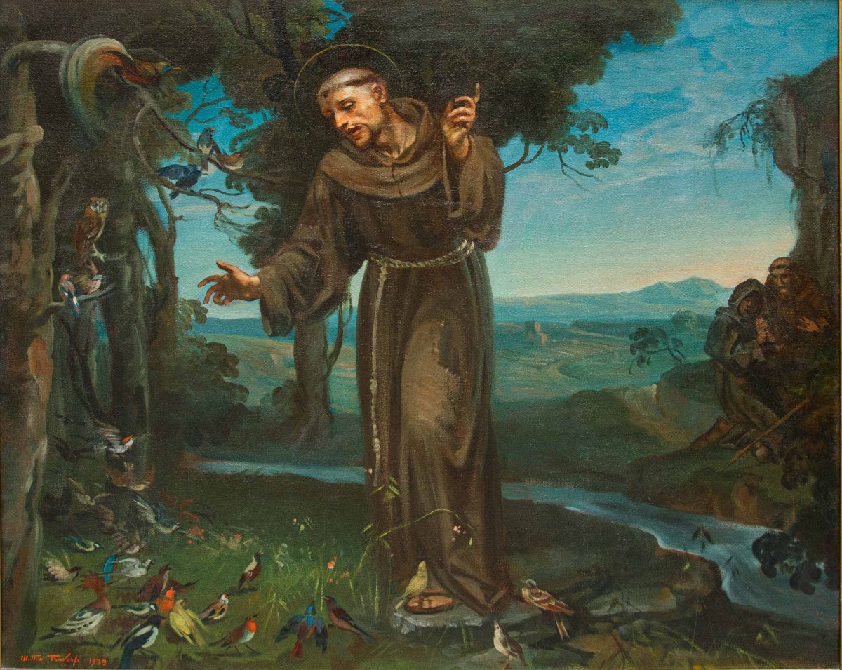 Mattia Traverso (Gênes, 1885 - 1956), Prédication de saint François aux oiseaux-photo-2