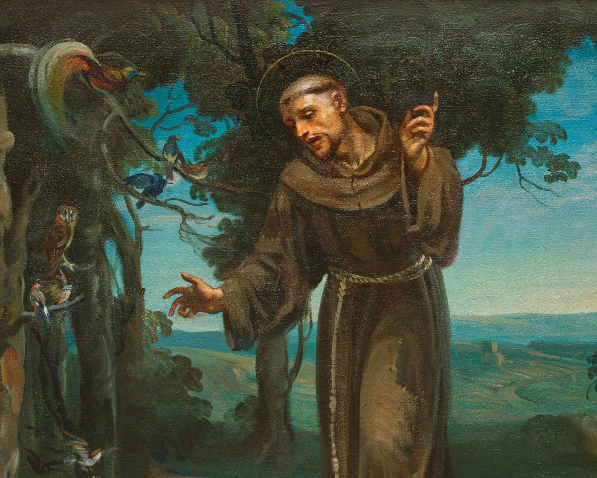 Mattia Traverso (Gênes, 1885 - 1956), Prédication de saint François aux oiseaux-photo-4