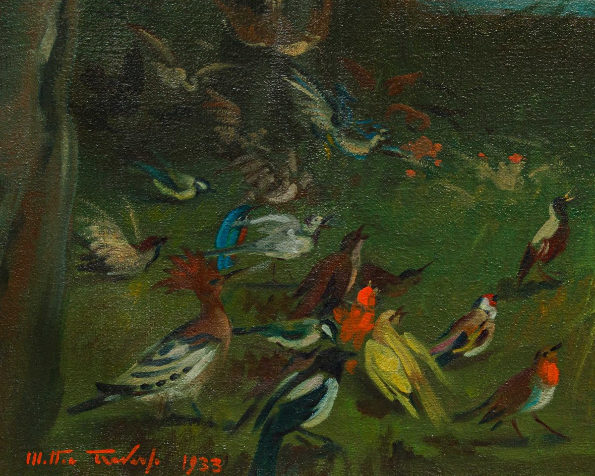 Mattia Traverso (Gênes, 1885 - 1956), Prédication de saint François aux oiseaux-photo-1