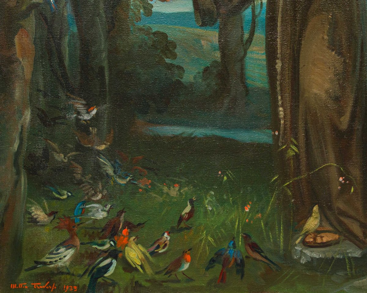 Mattia Traverso (Gênes, 1885 - 1956), Prédication de saint François aux oiseaux-photo-2
