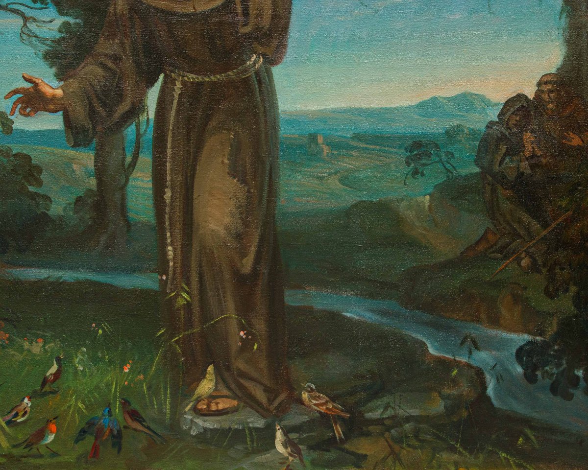 Mattia Traverso (Gênes, 1885 - 1956), Prédication de saint François aux oiseaux-photo-3