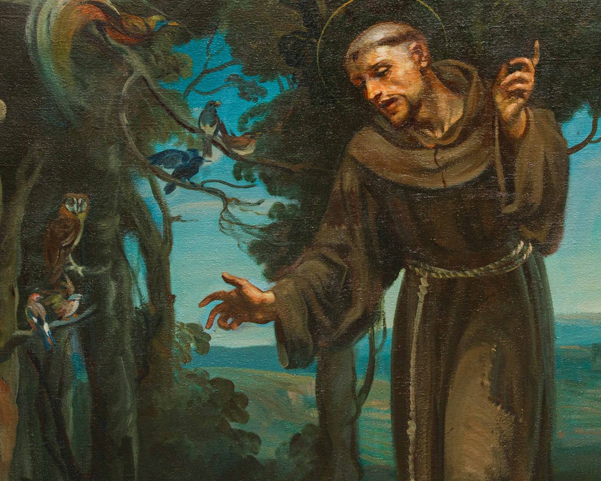 Mattia Traverso (Gênes, 1885 - 1956), Prédication de saint François aux oiseaux-photo-6