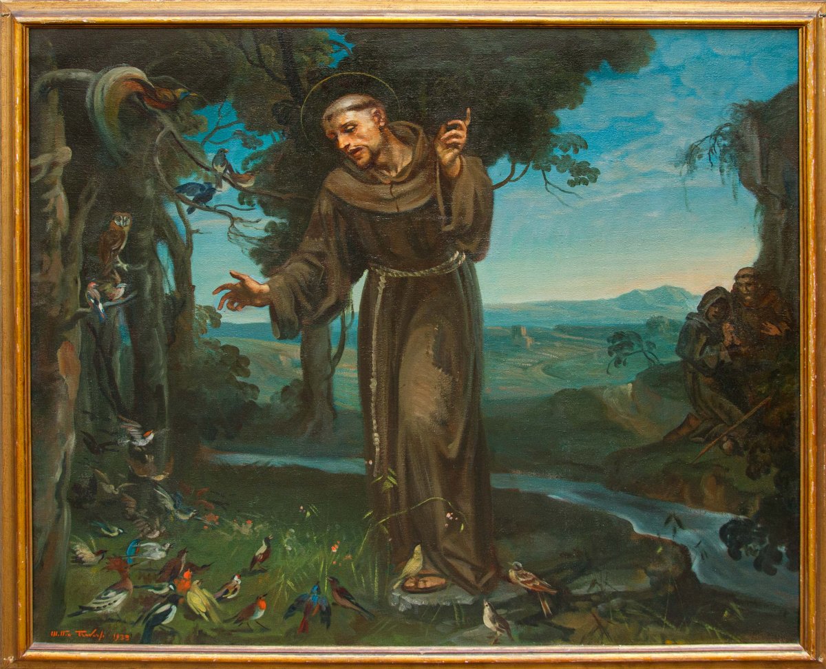 Mattia Traverso (Gênes, 1885 - 1956), Prédication de saint François aux oiseaux
