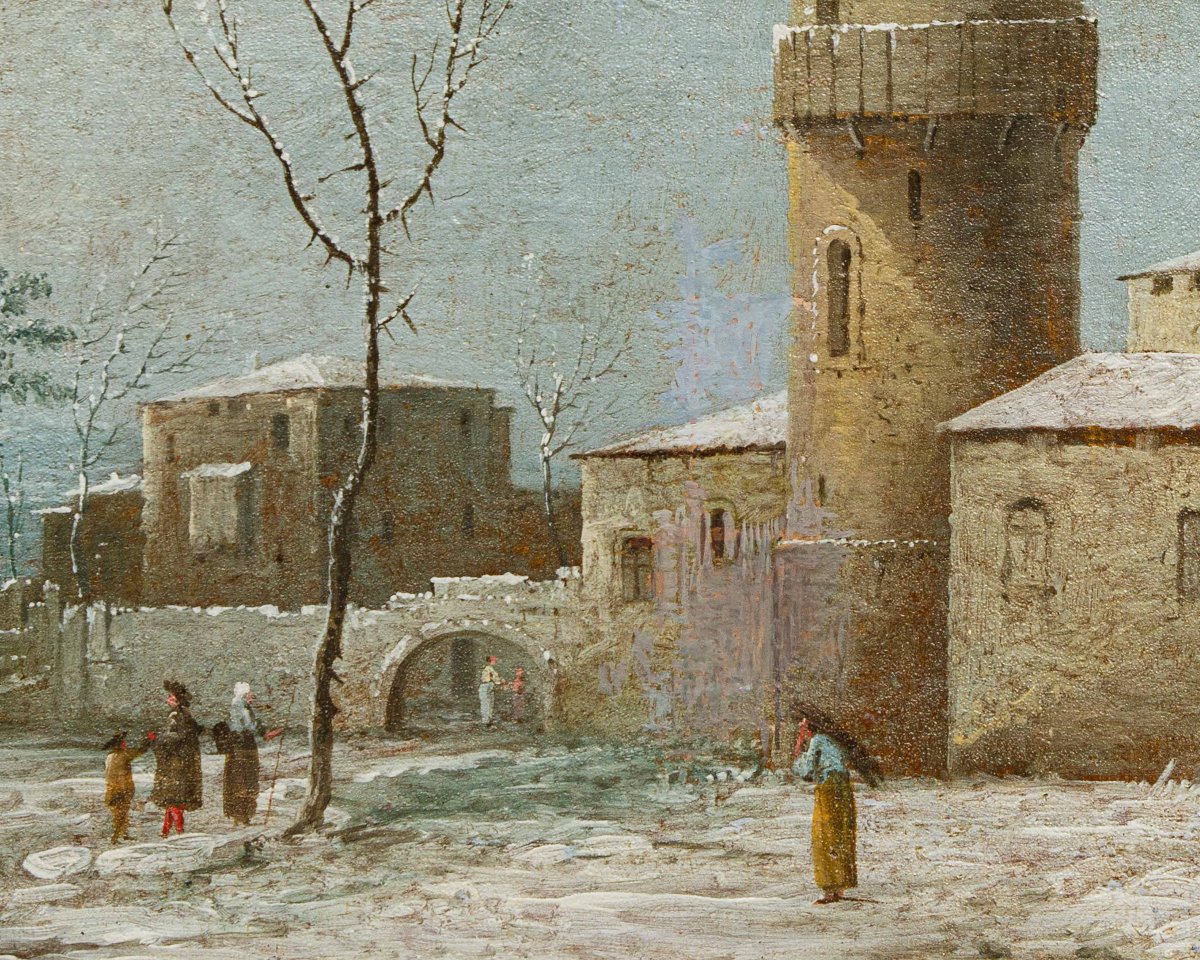 18th Century, Snowy Landscape With A Castle And Figures-photo-1