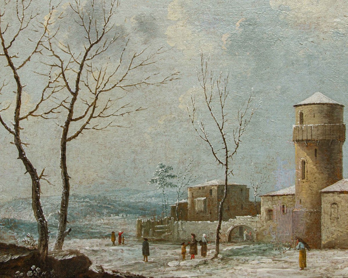 18th Century, Snowy Landscape With A Castle And Figures-photo-3
